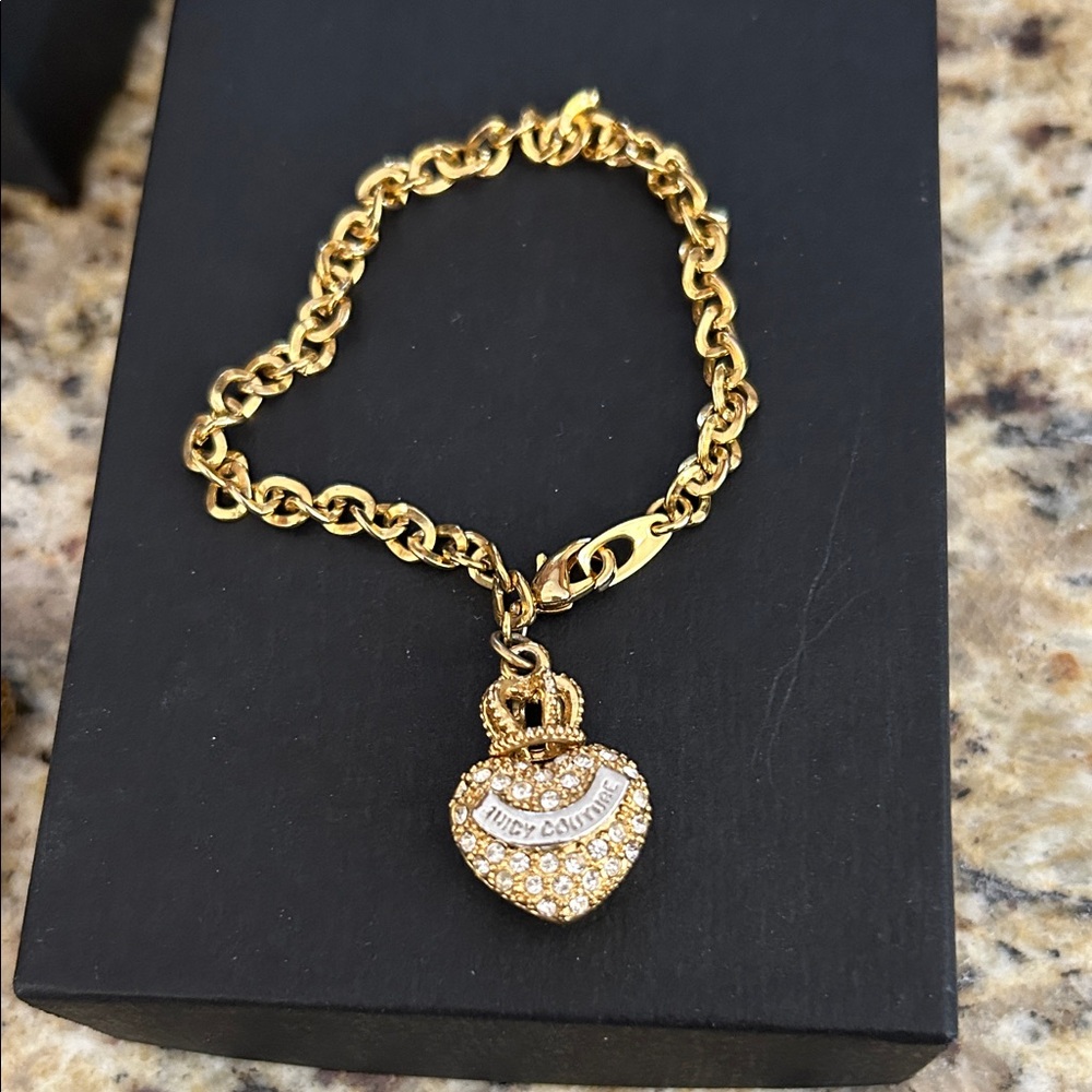 Juicy Couture Gold Chain Bracelet with Crowned Heart Charm